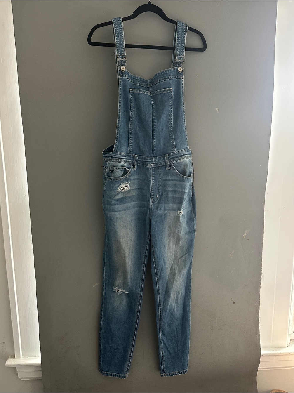 KanCan Blue Distressed Denim Overalls